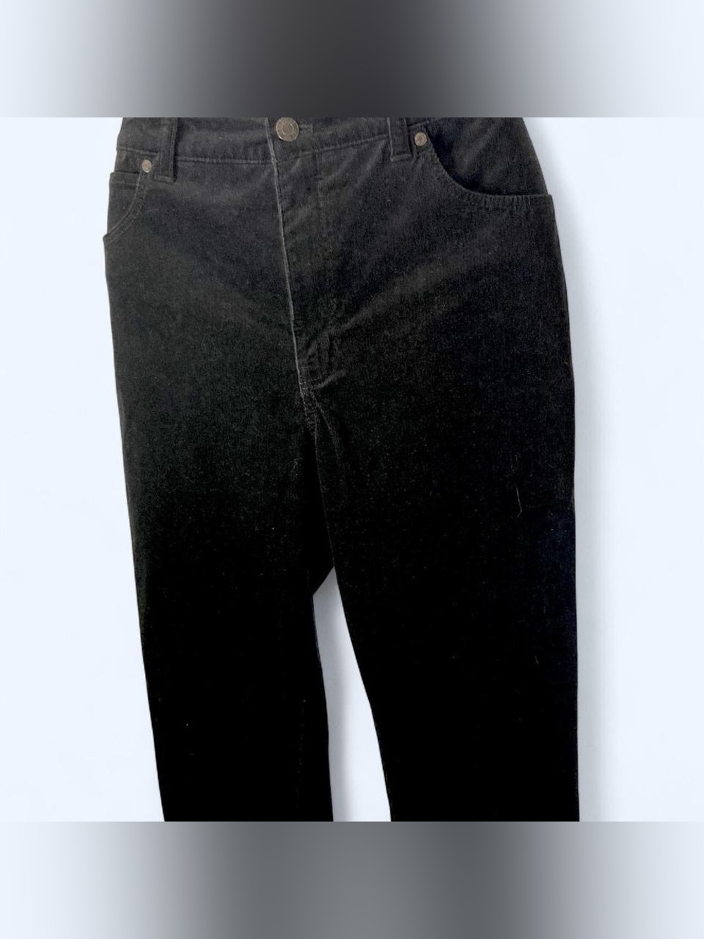 Talbots Black corduroy straight leg pants with button fly and pockets. 12